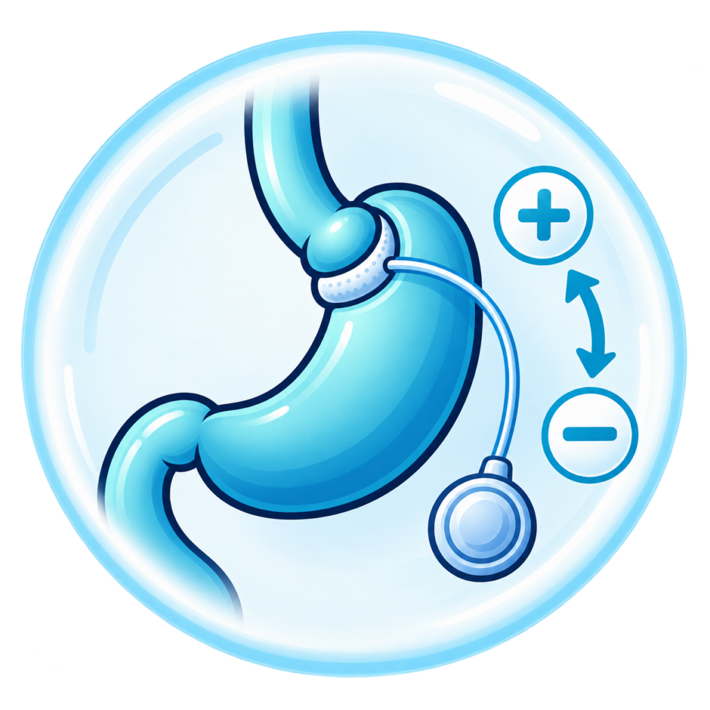 Illustration du réglage d’un anneau gastrique ajustable avec son boîtier sous-cutané
