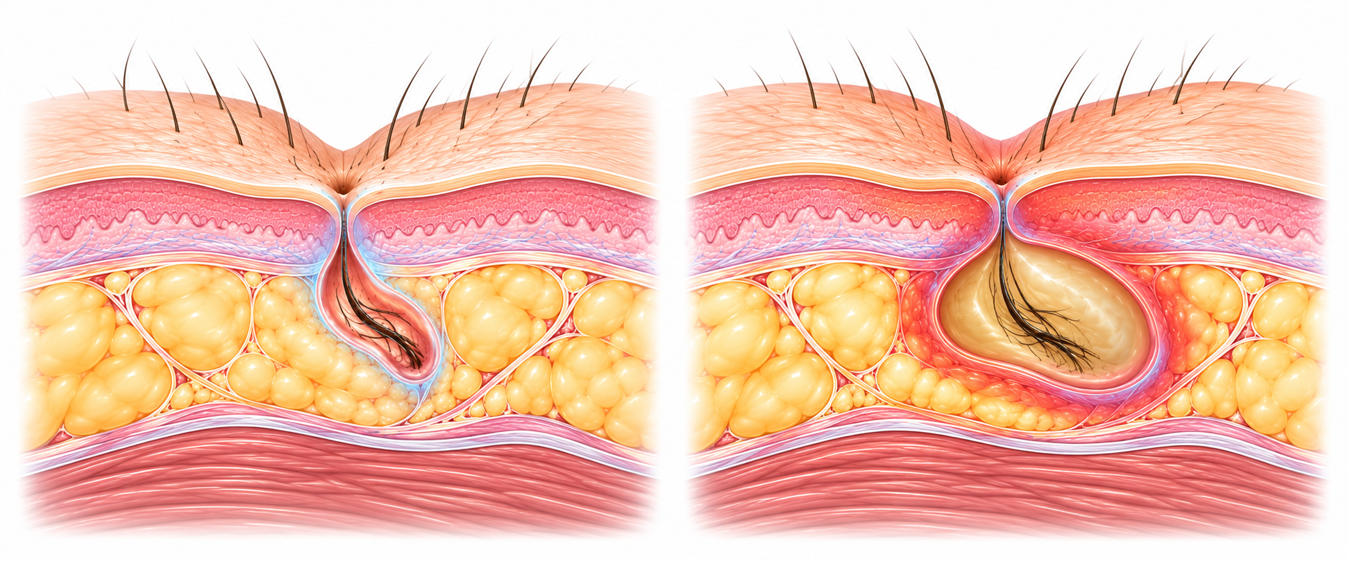Comparaison entre sinus pilonidal chronique et abcès aigu