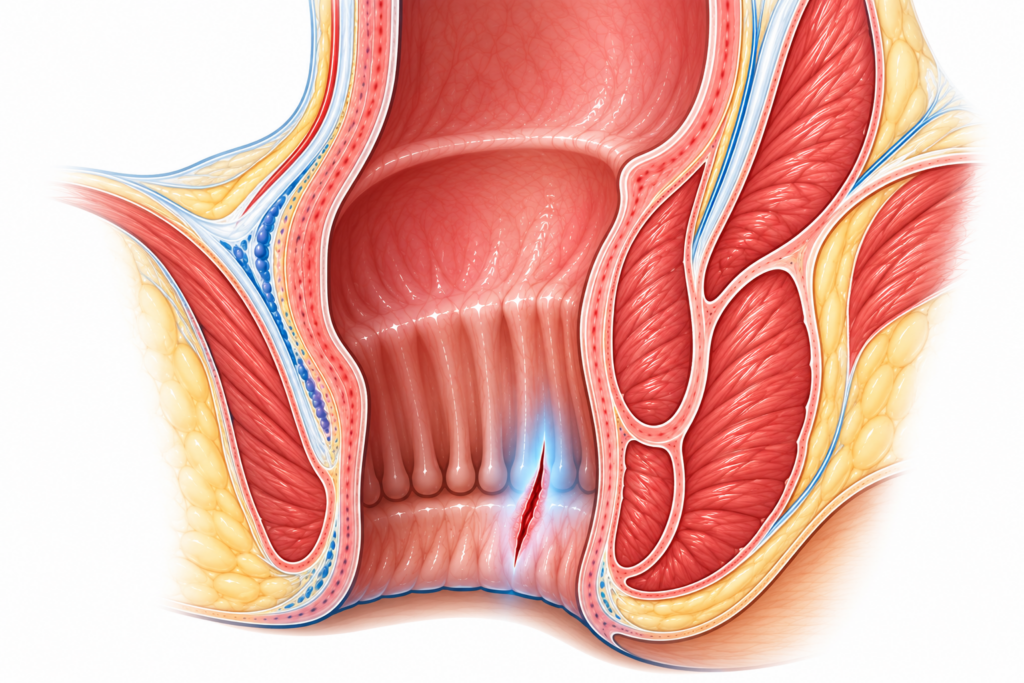 Illustration anatomique d’une fissure de la muqueuse du canal anal