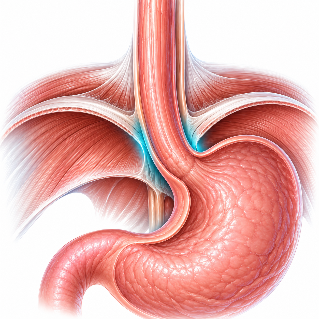 Anatomie normale de la jonction entre l’œsophage et l’estomac au niveau du diaphragme