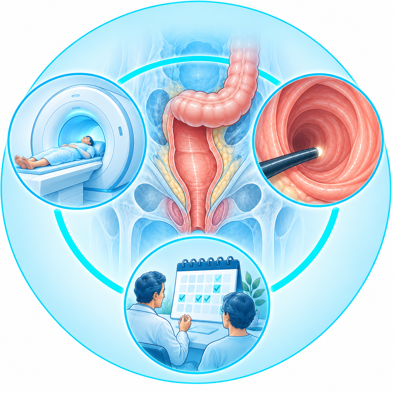 Illustration du bilan d'extension réalisé après le diagnostic d'un cancer du rectum