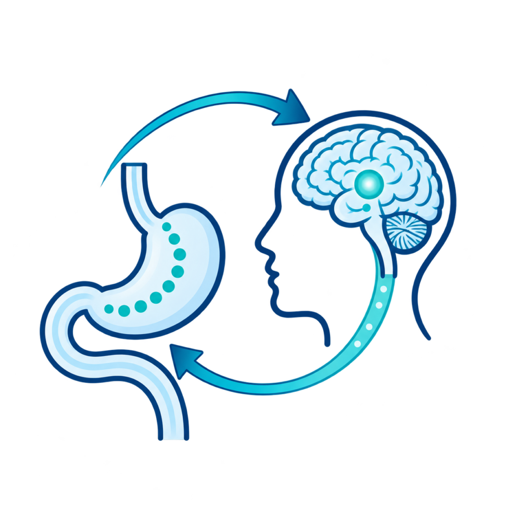 Pictogrammes illustrant les trois mécanismes du bypass gastrique : effet sur la satiété