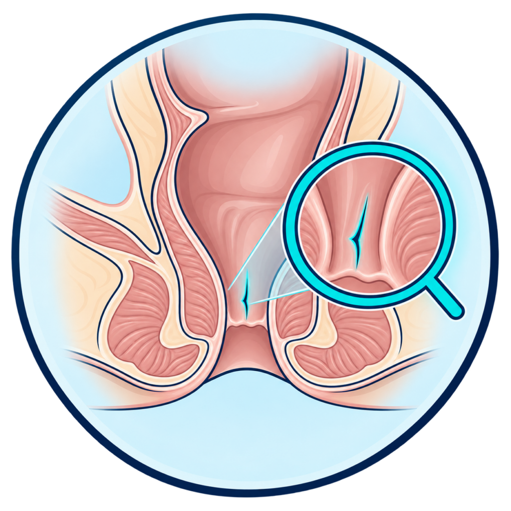 Illustration d’un examen clinique permettant d’identifier une fissure anale