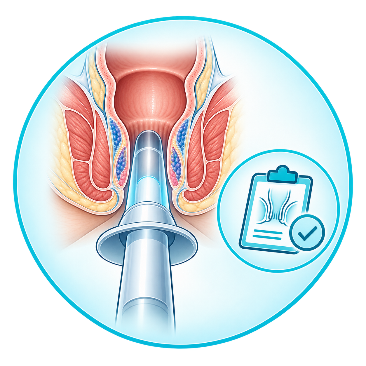 Illustration d'un examen proctologique utilisé pour diagnostiquer une maladie hémorroïdaire