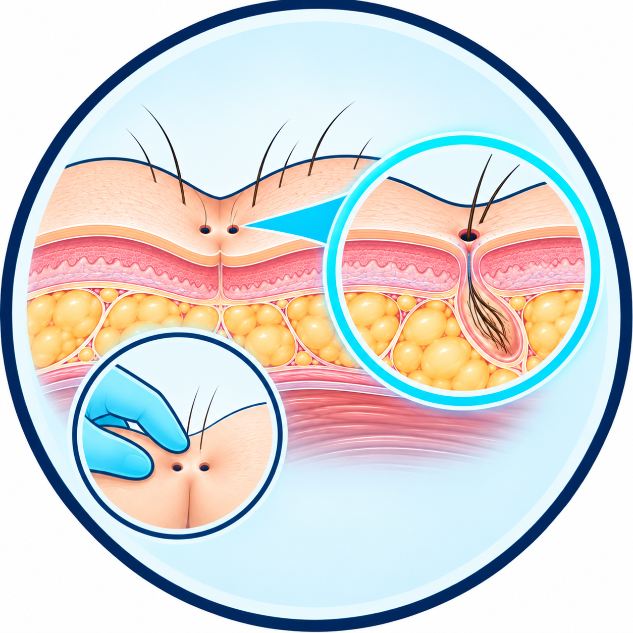 Illustration de l’évaluation clinique d’un sinus pilonidal