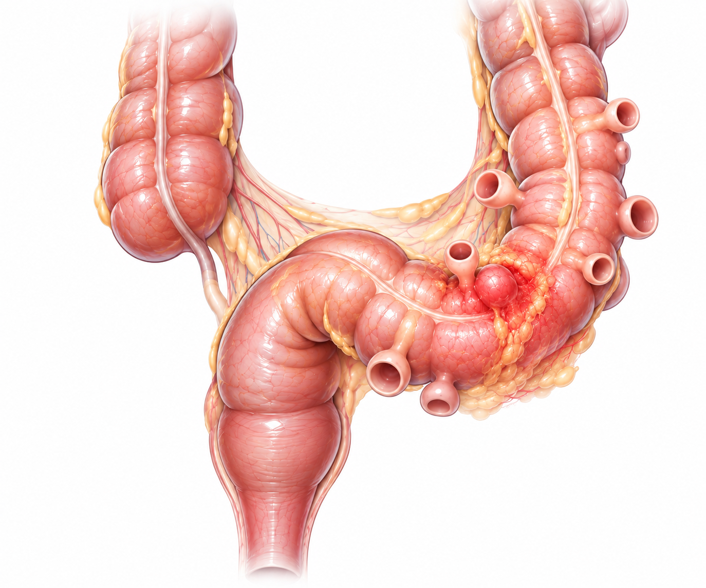 Illustration d'un diverticule du côlon sigmoïde présentant une inflammation localisée