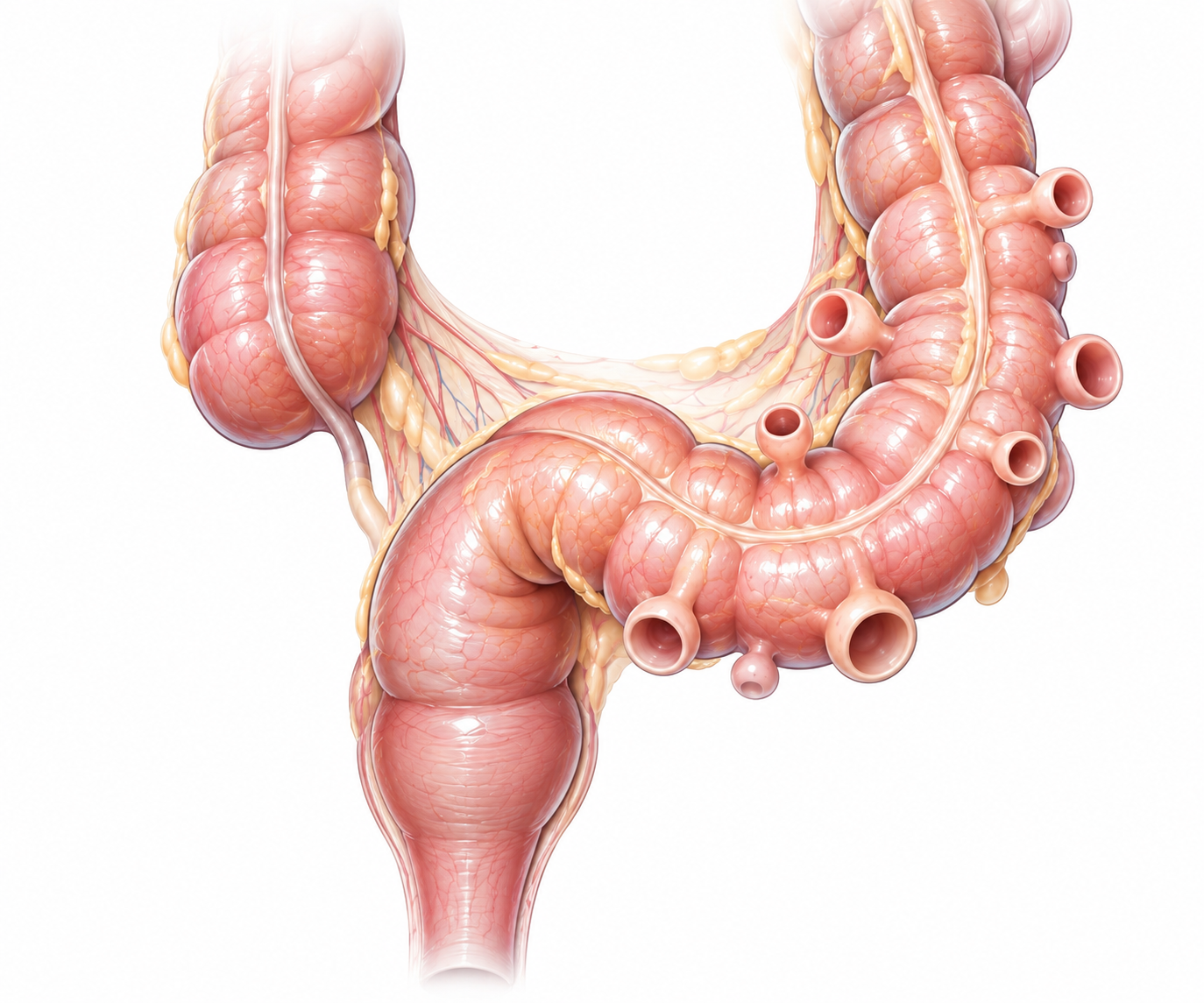 Illustration de diverticules situés sur la paroi du côlon sigmoïde