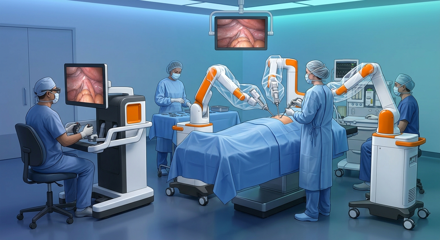 Équipe pendant une chirurgie robot-assistée Hugo