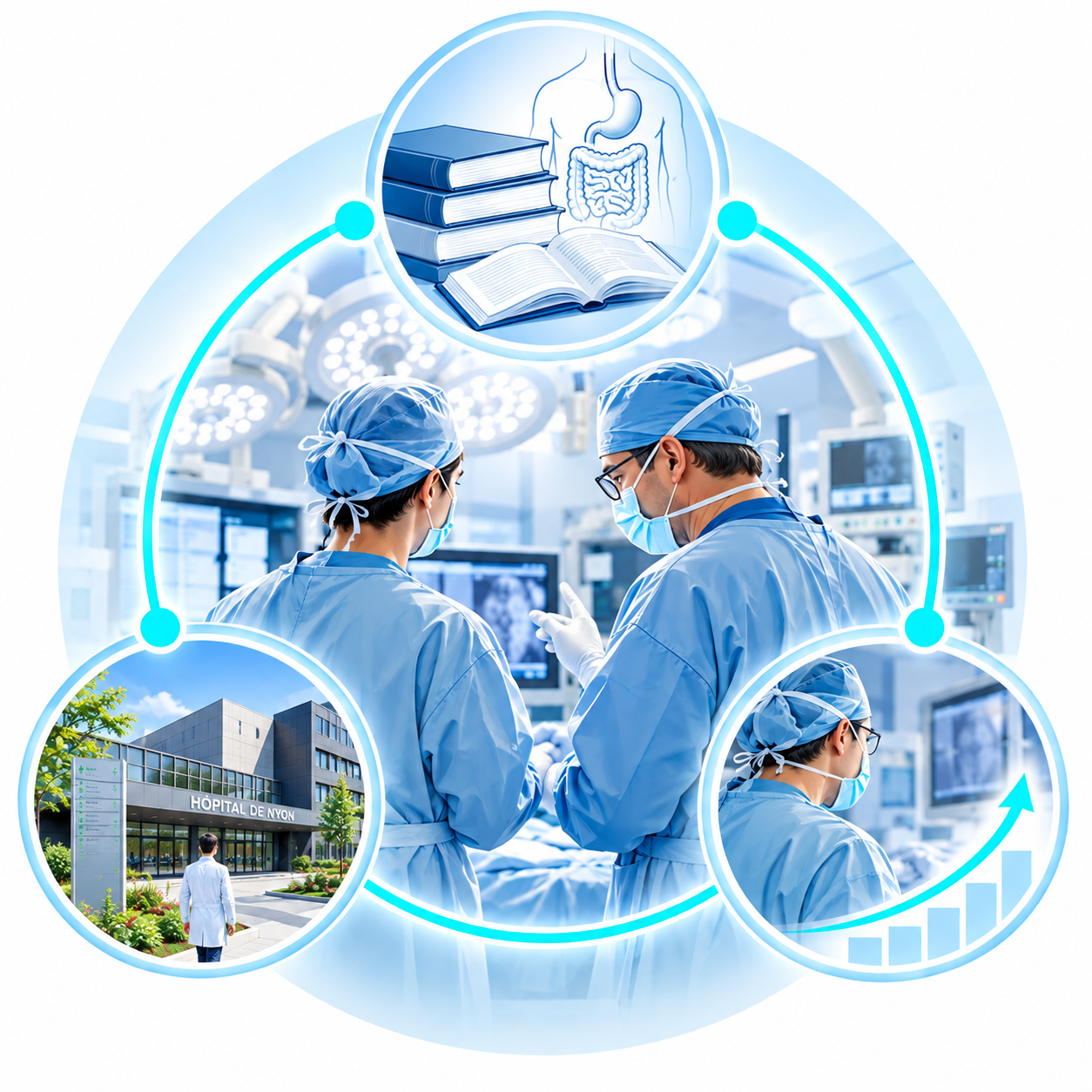 Illustration de la formation progressive d'un chirurgien en milieu hospitalo-universitaire.