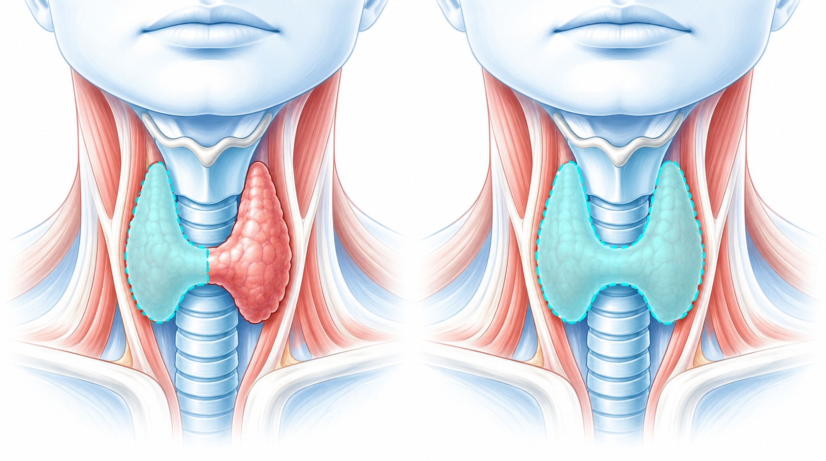 Schéma comparatif de lobectomie et thyroïdectomie totale