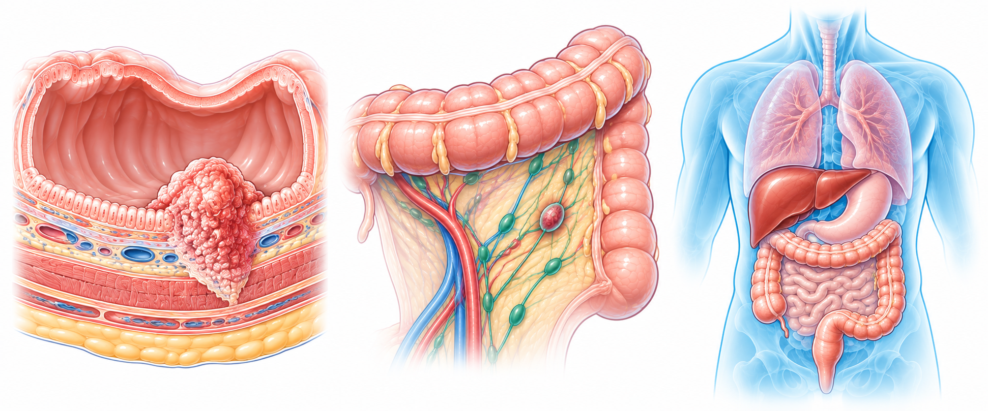 Illustration des éléments utilisés pour déterminer l'extension d'un cancer du côlon