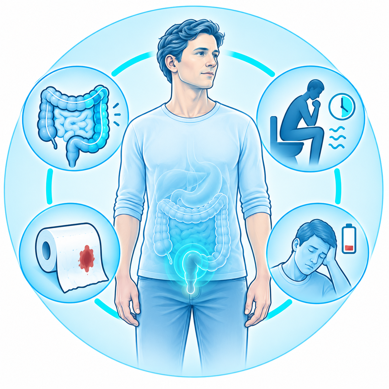 Illustration des symptômes pouvant être associés à un cancer du rectum
