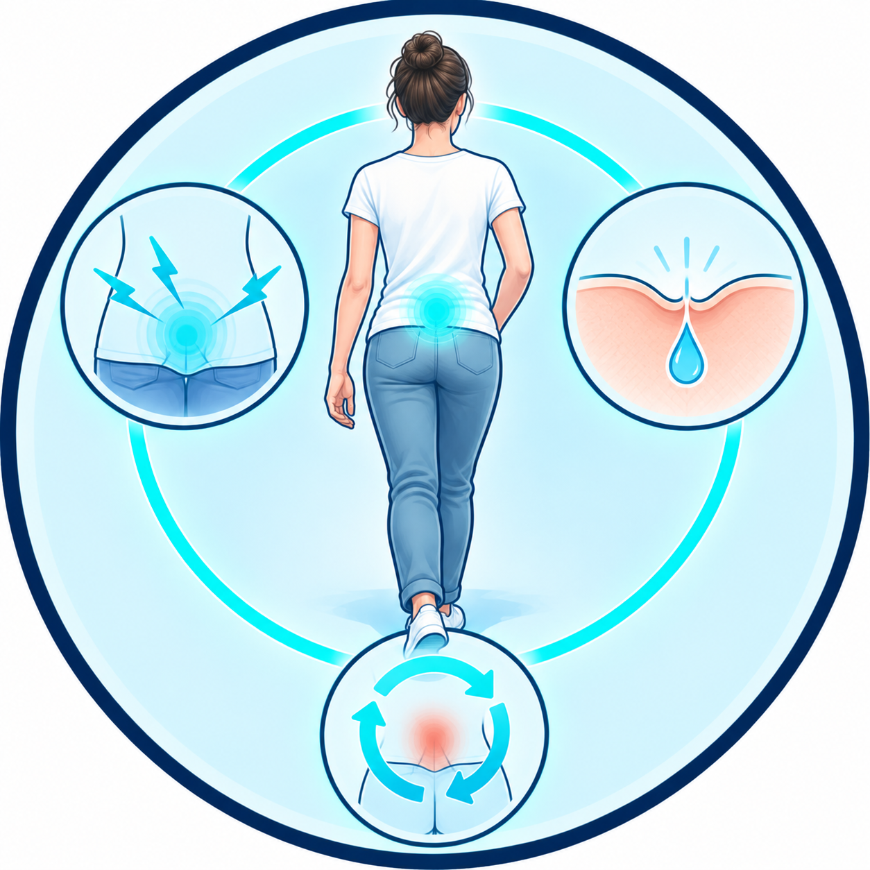 Illustration des symptômes possibles d’un sinus pilonidal